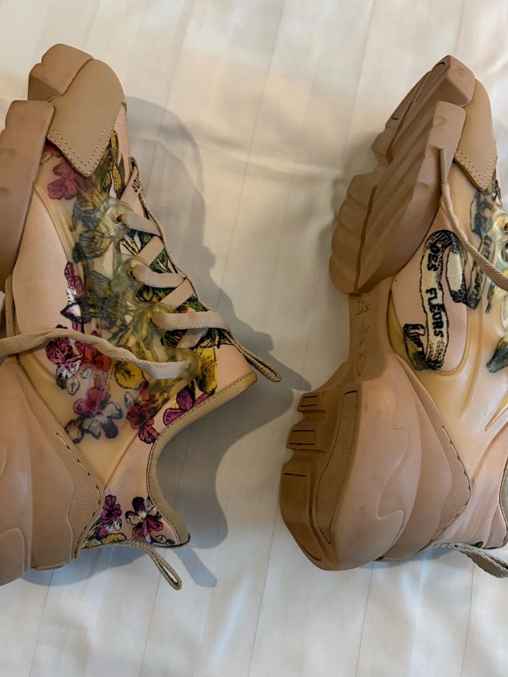 Authentic Dior Beige Floral Chunky Sneakers..